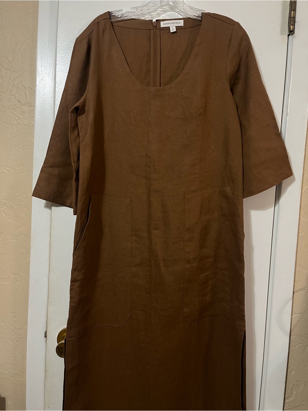 Banana Republic 100% Linen S Maxi Brown Scoop Neck Dress